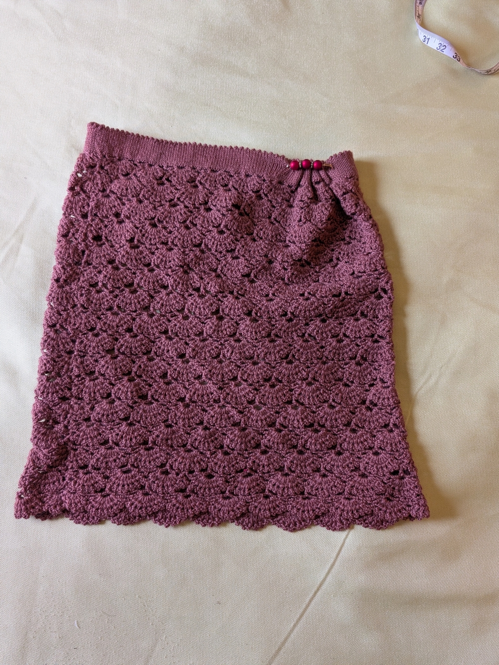 Crochet Pencil Skirt in Mauve Pink